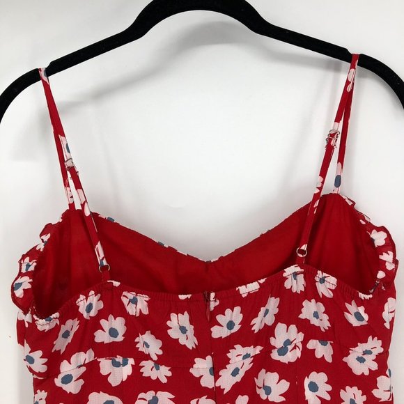 Rumor Red white floral print Spaghetti strap  mini dress ruffle hem. - Picture 8 of 14